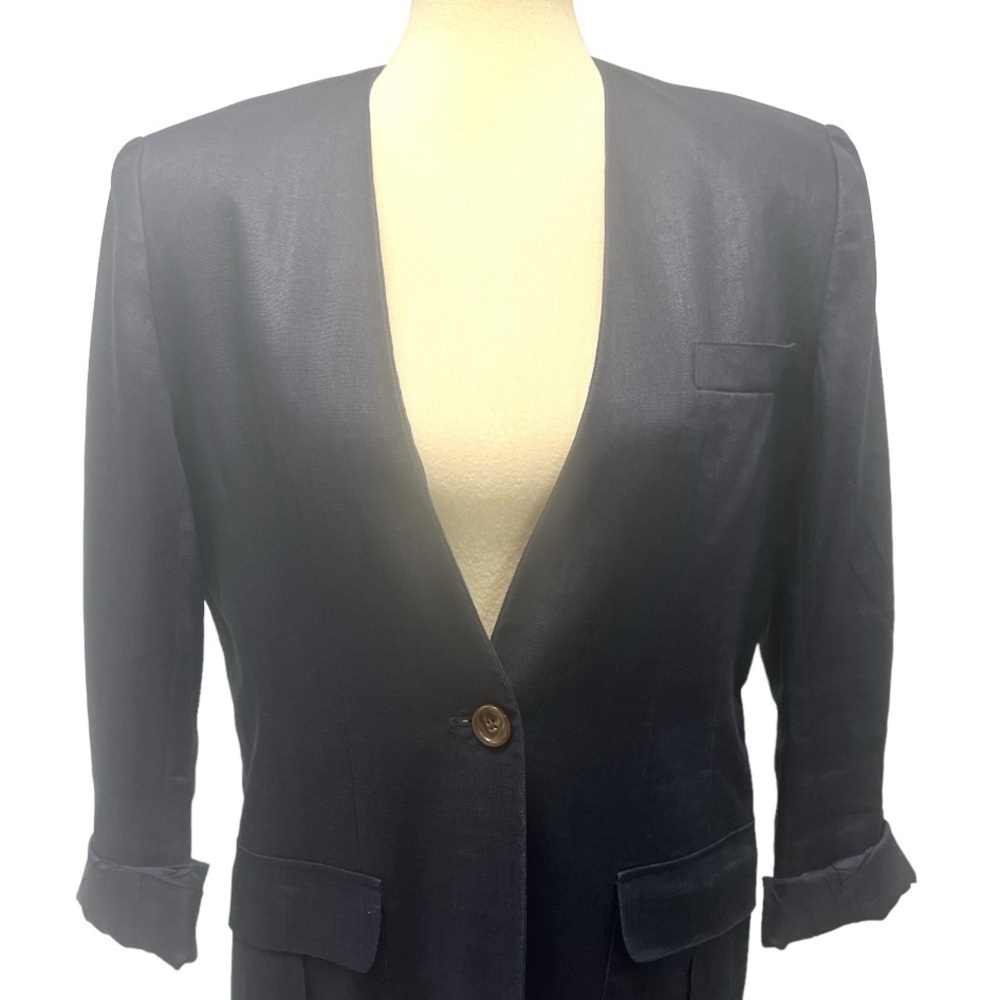 Classiques For Nordstrom Vintage Navy Linen Single Button  Blazer Womens Medium - Picture 2 of 9